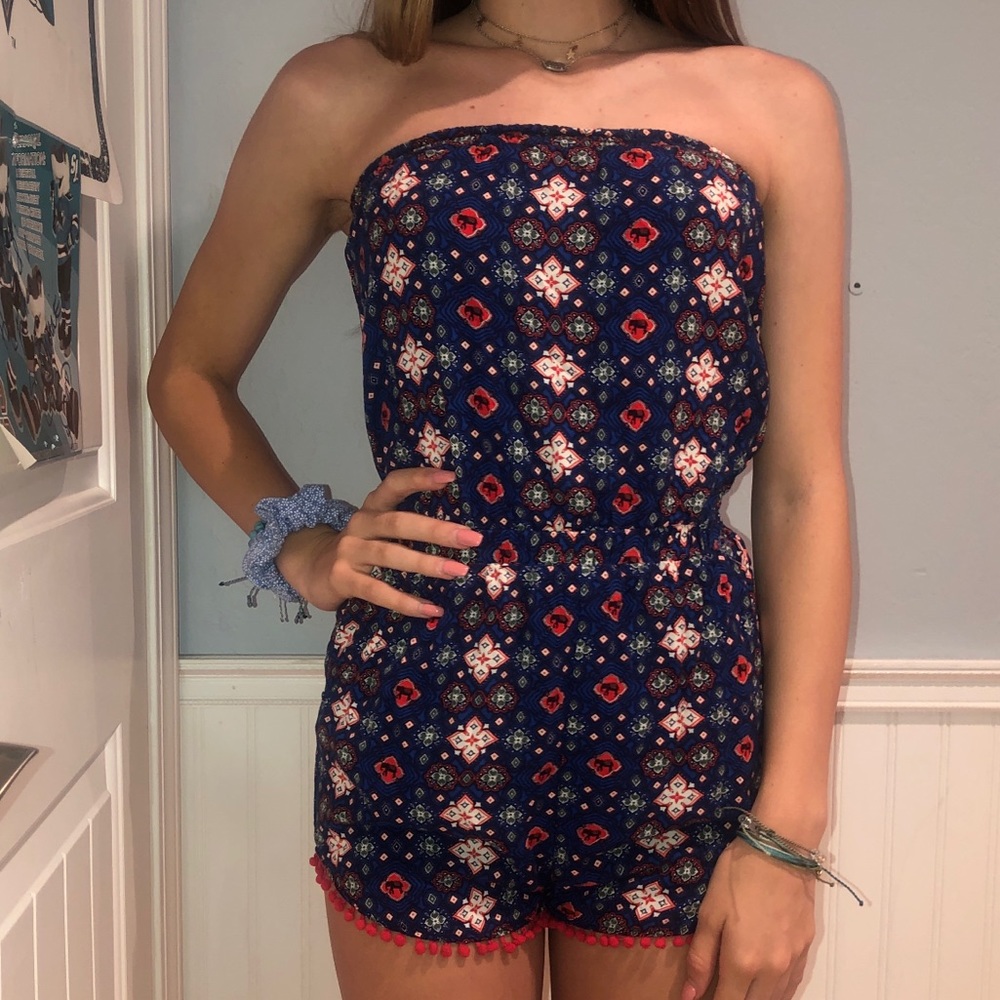 blue elephant strapless romper